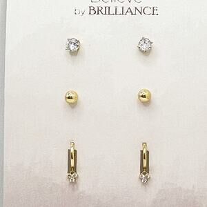 Believe by Brilliance Fashion Jewelry 3 piece Earring Set 14kt Gold Plated CZ